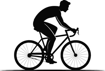 Obraz premium Dynamic silhouette of a cyclist in motion on a road bike with a clean white background
