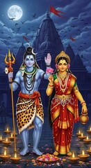 Shiva and parvati digital art hindu gods wallpaper mahadev india divine couple religious artwork india culture