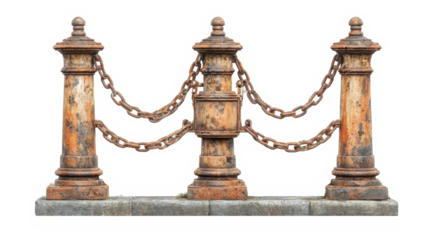 Vintage Chain and Weathered Metal Barrier Posts: Timeless Architectural Elegance