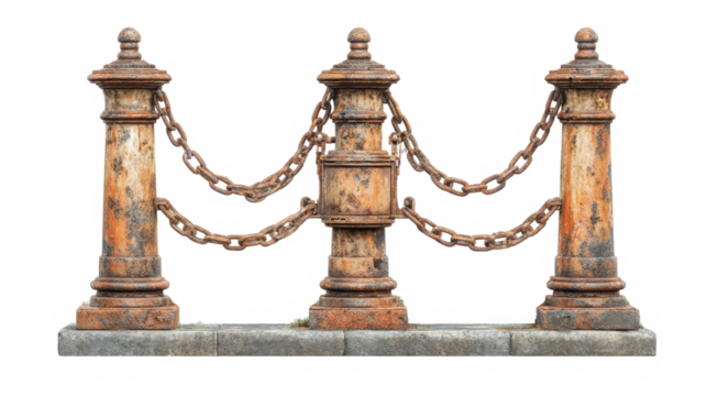 Vintage Chain and Weathered Metal Barrier Posts: Timeless Architectural Elegance