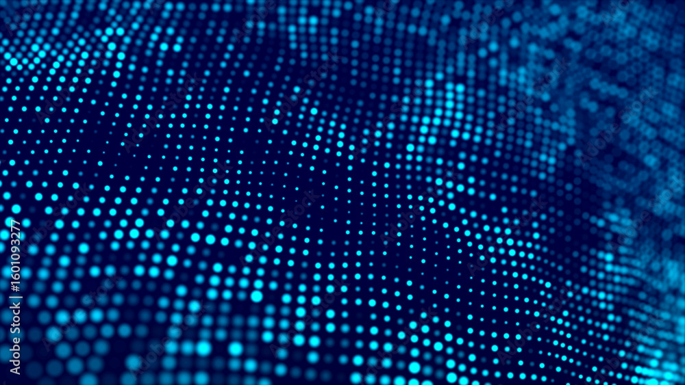 Fototapete Digital background with movement of glowing particles. Complex technologies of big data. 3D rendering.