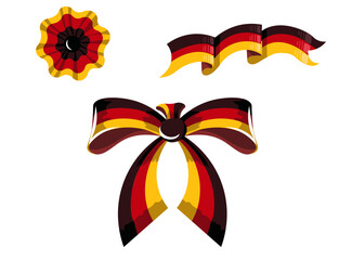 Fototapeta premium Decorative vector elements inspired by the german flag and traditional. Includes ribbon bow, escarapela (rosette), and national flag in a unique vintage design.
