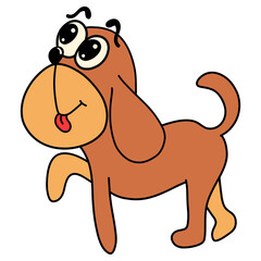 Cheerful brown dog, standing or walking, giving front paw, sticking out tongue