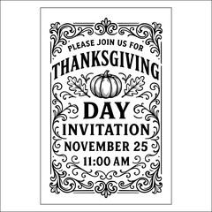 thanksgiving day, invitation, label design, pumpkin, halloween, card, vector, holiday, illustration, autumn, vintage, design, thanksgiving, frame, orange, decoration, celebration, happy, october, fall