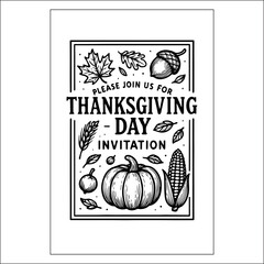 thanksgiving day, invitation, label design, pumpkin, halloween, card, vector, holiday, illustration, autumn, vintage, design, thanksgiving, frame, orange, decoration, celebration, happy, october, fall