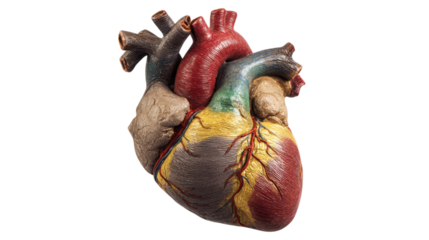 Anatomical Model of Human Heart with Arteries and Veins on Transparent Background