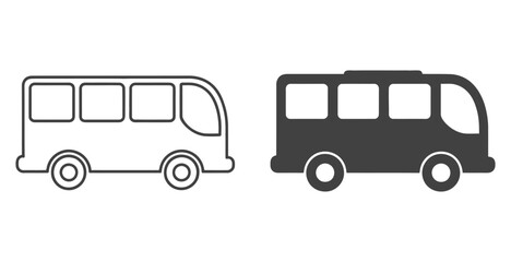Vector art of a black and white bus icon representing transportation and travel stands on a white background