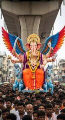 Ganesh chaturthi celebration india festival hinduism ganesha idol procession crowd religious event street scene