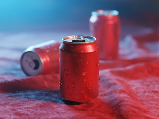 Some red soda cans in a photo studio setting. Great for your soda can mockups and advertising templates.