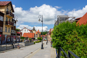 Central street spa town Swieradow Zdroj, Poland