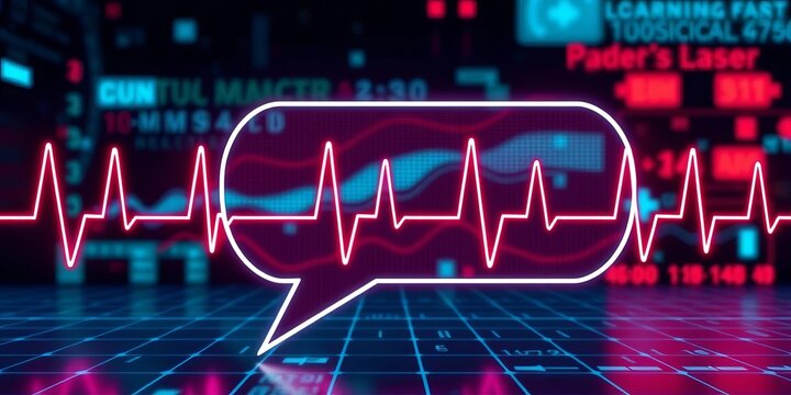 Abstract medical cross with pulse wave forming a speech bubble, integrated with digital elements,  virtual,  wellness