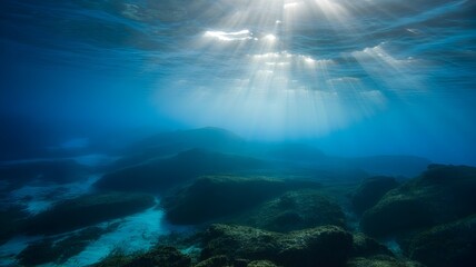 Sunlight streams into a vibrant blue underwater world, perfect for diving and adventure imagery