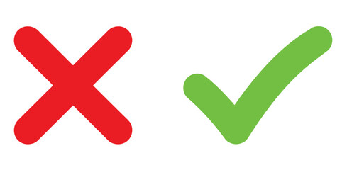 Obraz premium Vector art of a green check mark and a red cross represent correct and incorrect choices indicating validation and error