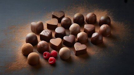 Indulge in decadent chocolate truffles with rich cocoa powder and fresh raspberries for Valentine's Day