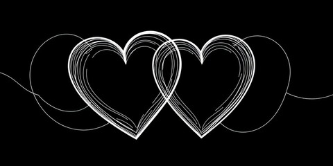 Continuous line art of intertwined hearts symbolizing friendship; black and white vector illustration,  stylish,  image