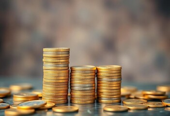 Stack of gold dollar coins growing upward, representing financial growth,   yield,  coins