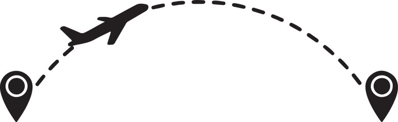 Airplane Travel Route with Dotted Line and Location Pins Icon