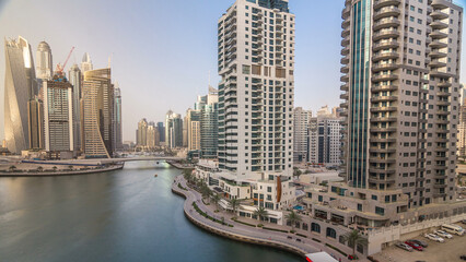 Obraz premium Amazing colorful dubai marina skyline during sunset timelapse