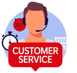 Professional Customer Support Agent with Headset and Time Management Symbols