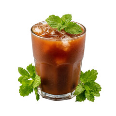 Refreshing iced tea with mint garnish isolated on transparent background