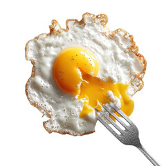Fried Egg with a Fork Isolated on a Transparent Background
