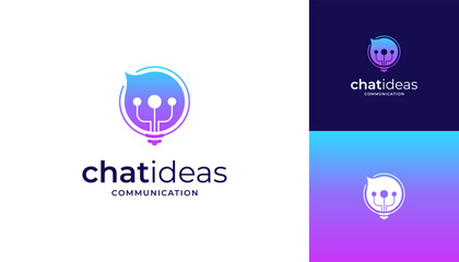 Combined speech bubble with light bulb logo design vector icon ideas.