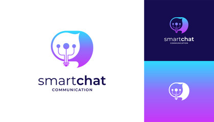 Combined speech bubble with light bulb logo design vector icon ideas.