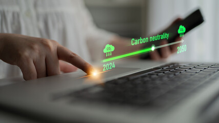 Carbon neutrality timeline illustrates carbon, neutrality, and reduction targets from 2024 to 2050...