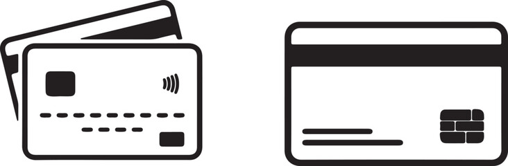 Set of Credit and Debit Card Icons with Chip and Contactless Symbols