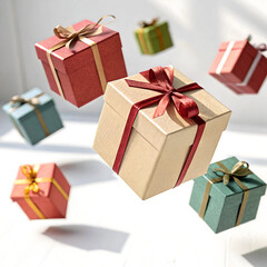 Fototapeta premium 3D rendering of floating gift boxes isolated on white background presenting creative and modern visuals