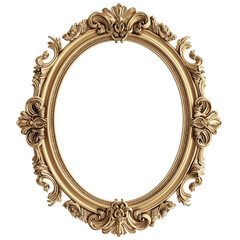 Elegant Gold Oval Frame with Baroque Design on Transparent Background