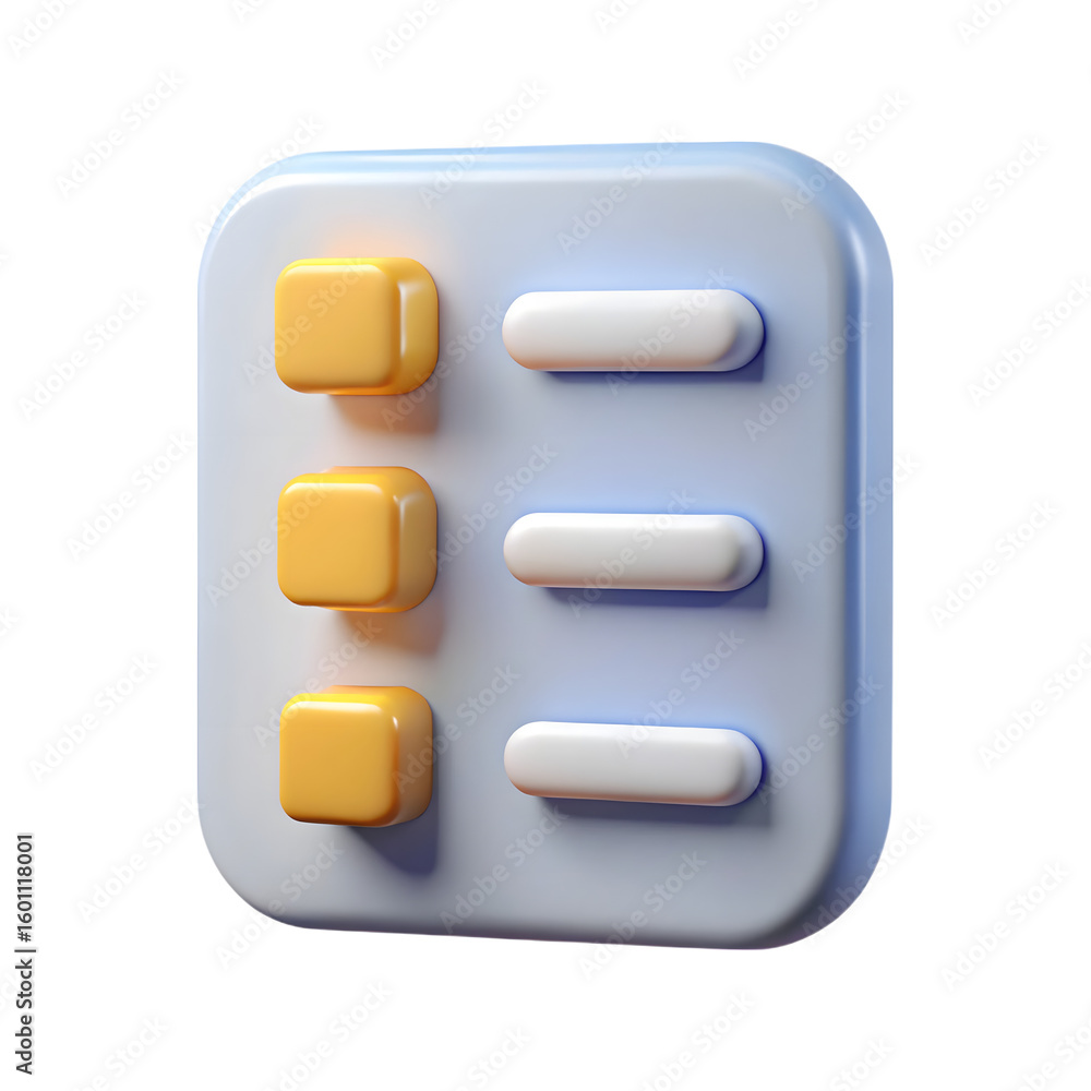Poster 3d icon of a to do list or checklist with buttons isolated on transparent background