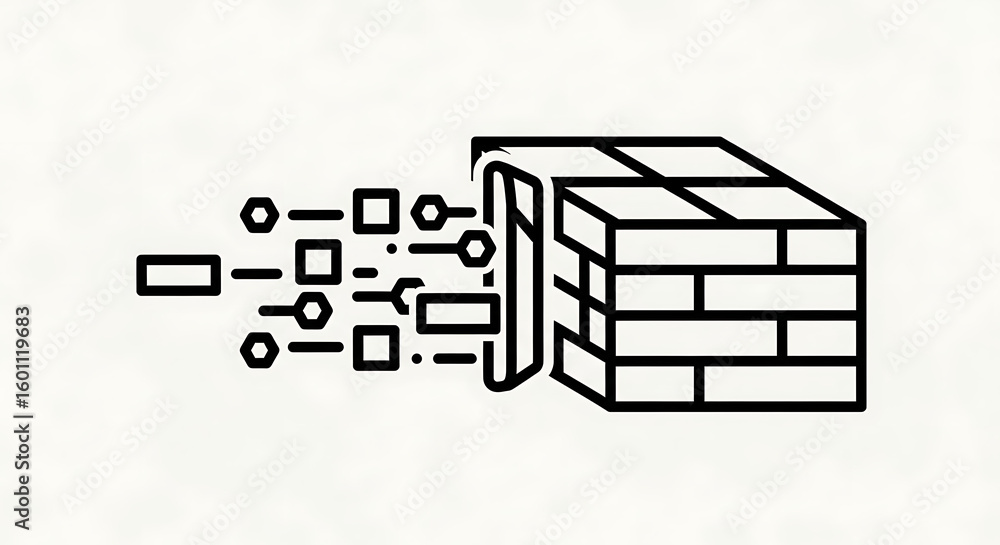 Aufkleber a simple line drawing of a brick wall with data flowing into it on a white background vector art ai 