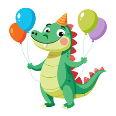 Cute crocodile with balloons vector illustration