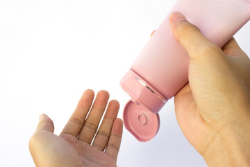 Pink Facial Cleanser Tube on isolated on white background.