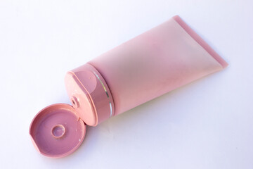 Pink Facial Cleanser Tube on isolated on white background.