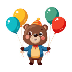 Cute bear with balloons flat vector illustration