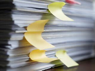 Large Stack of Papers with Sticky Notes for Organization