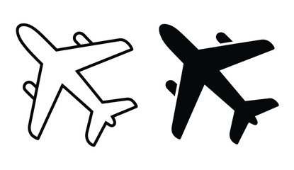 Vector art of two airplane icons one in black and one in white outline symbolize air travel and transportation