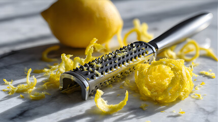 A sleek microplane zester with fine lemon zest 