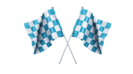 3D racing flags icon in checkered pattern, cartoon plastic style, motorsport and competition symbol, isolated on transparent background 