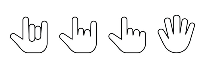 Hand signal gesture icon vector illustration in minimal outline style for communication, expression, interface, and sign language isolated on white background.