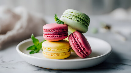 A stack of vibrant miniature macarons