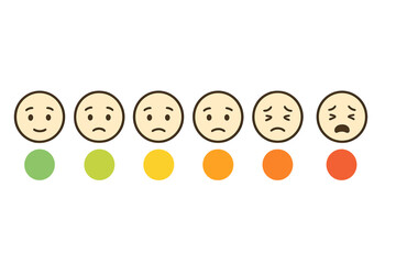 Pain Level Scale Vector Illustration—Medical Pain Assessment Faces Chart for Health Survey, Symptom Rating, Pediatric Pain, Hospital Clinic, Transparent Background, Emotional Expression Icons