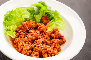 Tuna tomato sauce canned fish seafood fresh delicious gourmet food background on the table rustic food top view copy space keto and paleo diet vegan food pescetarian diet