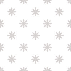 Simple geometric floral ornament. Abstract vector seamless pattern with primitive flower silhouettes. Subtle elegant background. White and grey minimal texture. Repeated design for decor, wallpapers