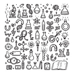 Fototapeta premium Discover science wonders explore chemistry biology and physics with these icons