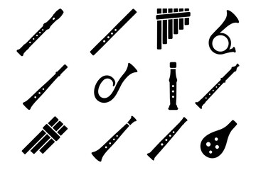 Obraz premium Silhouette collection of musical instruments featuring flutes and horns