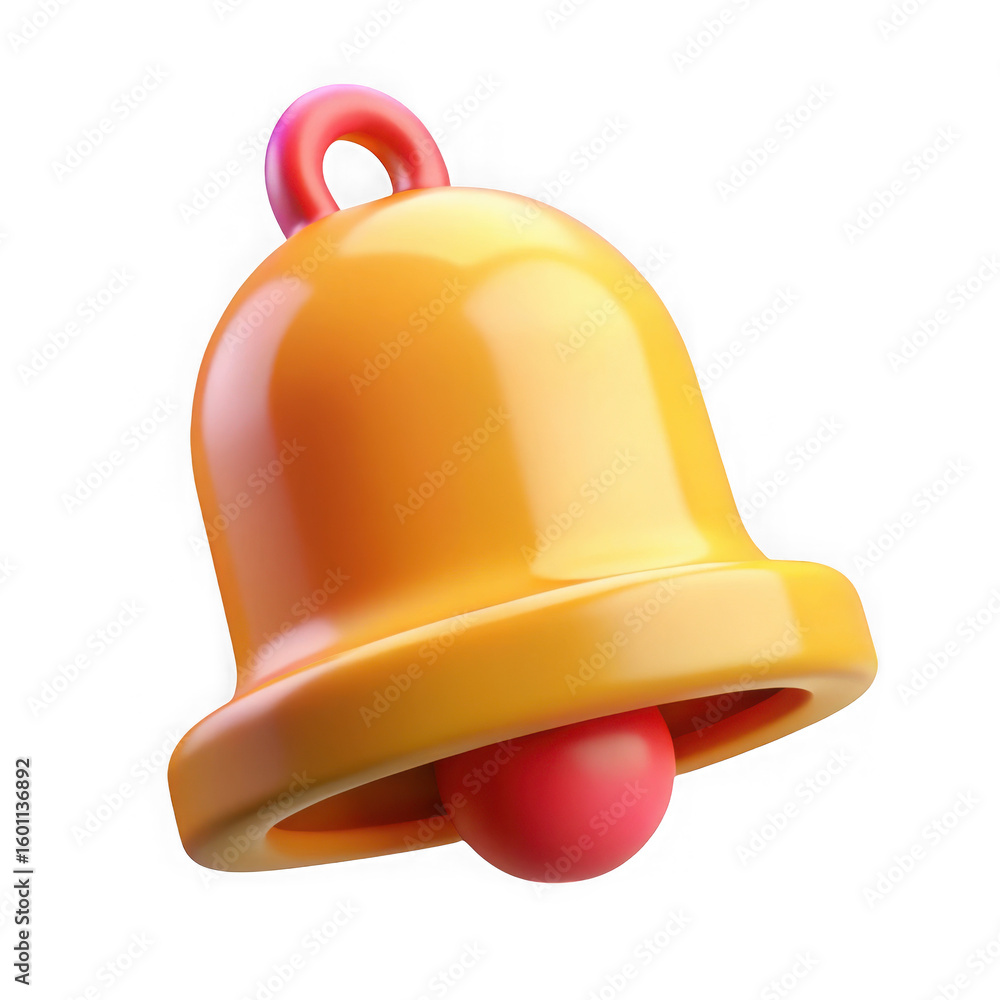 Poster shiny orange bell with pink loop and red clapper isolated on transparent background