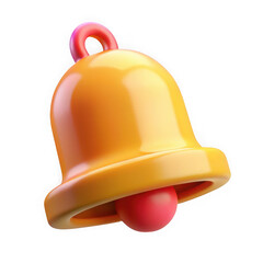 Shiny orange bell with pink loop and red clapper isolated on transparent background